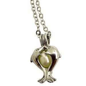 Dolphin Pearlcore Sea Siren Pendant Necklace Love Caged Silver Coquette Romance